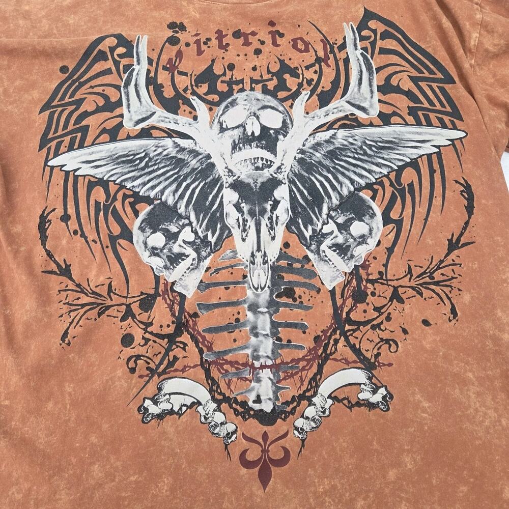 Vitriol Skulls Tribal T Shirt Mens XL Orange Short Sleeve Skate Streetwear